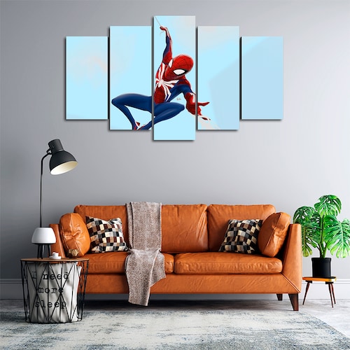 Cuadro Decorativo Spiderman Caricatura Balanceándose Marvel 100x60cm 5pzs Cuadros MX