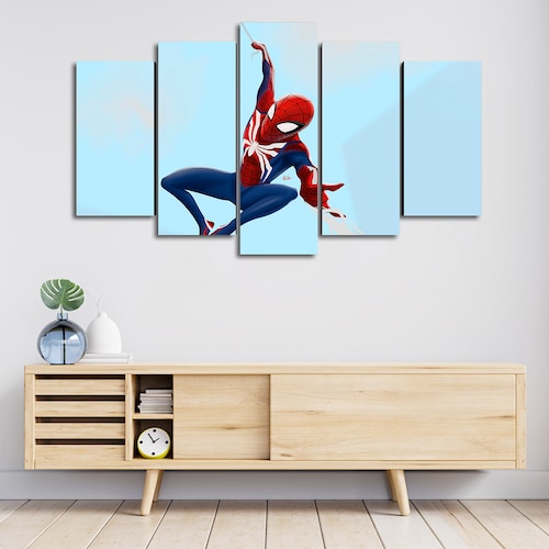 Cuadro Decorativo Spiderman Caricatura Balanceándose Marvel 100x60cm 5pzs Cuadros MX