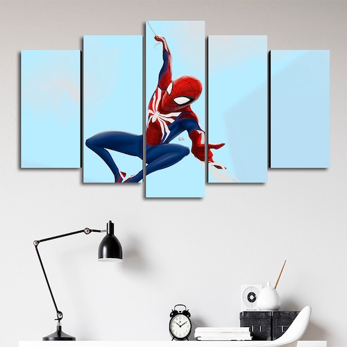 Cuadro Decorativo Spiderman Caricatura Balanceándose Marvel 100x60cm 5pzs Cuadros MX