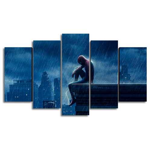 Cuadro Decorativo Spiderman Bajo la Lluvia Marvel 100x60cm 5pzs Cuadros MX