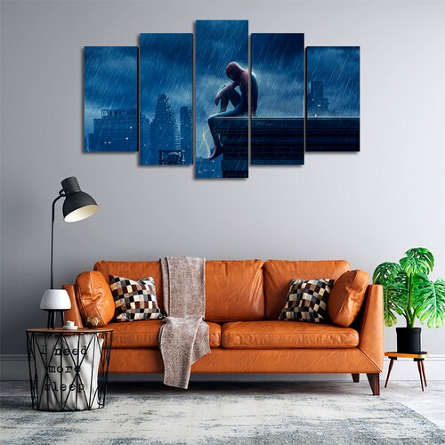 Cuadro Decorativo Spiderman Bajo la Lluvia Marvel 100x60cm 5pzs Cuadros MX