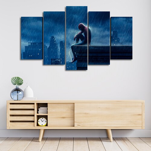 Cuadro Decorativo Spiderman Bajo la Lluvia Marvel 100x60cm 5pzs Cuadros MX
