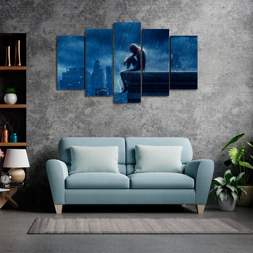 Cuadro Decorativo Spiderman Bajo la Lluvia Marvel 100x60cm 5pzs Cuadros MX