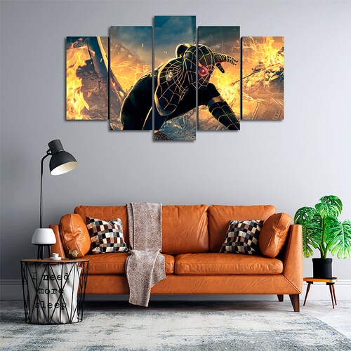 Cuadro Decorativo Spiderman NWH Traje Negro/Dorado Digital Art Marvel 100x60cm 5pzs Cuadros MX