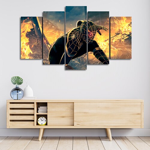Cuadro Decorativo Spiderman NWH Traje Negro/Dorado Digital Art Marvel 100x60cm 5pzs Cuadros MX