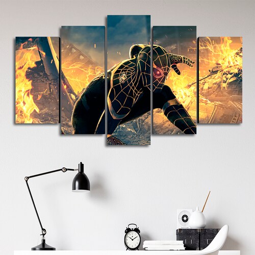 Cuadro Decorativo Spiderman NWH Traje Negro/Dorado Digital Art Marvel 100x60cm 5pzs Cuadros MX