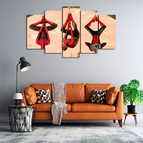 Cuadro Decorativo Spiderman Spiderverse Colgando de Cabeza Marvel 100x60cm 5pzs Cuadros MX