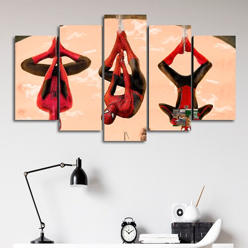 Cuadro Decorativo Spiderman Spiderverse Colgando de Cabeza Marvel 100x60cm 5pzs Cuadros MX