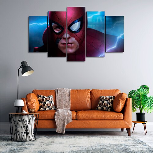 Cuadro Decorativo Spiderman Mascara Rota Digital Art Marvel 100x60cm 5pzs Cuadros MX
