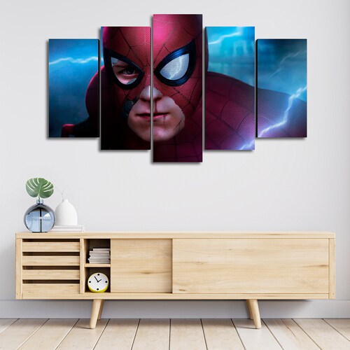 Cuadro Decorativo Spiderman Mascara Rota Digital Art Marvel 100x60cm 5pzs Cuadros MX