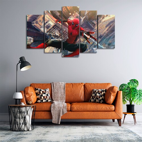 Cuadro Decorativo Spiderman Lanzando Telaraña Marvel 100x60cm 5pzs Cuadros MX