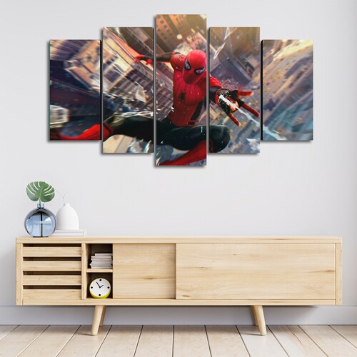 Cuadro Decorativo Spiderman Lanzando Telaraña Marvel 100x60cm 5pzs Cuadros MX