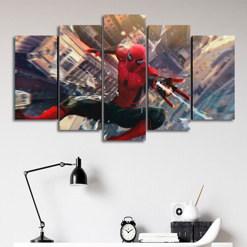 Cuadro Decorativo Spiderman Lanzando Telaraña Marvel 100x60cm 5pzs Cuadros MX