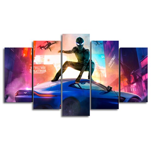 Cuadro Decorativo Spiderman Lejos de Casa Traje Negro Marvel 100x60cm 5pzs Cuadros MX
