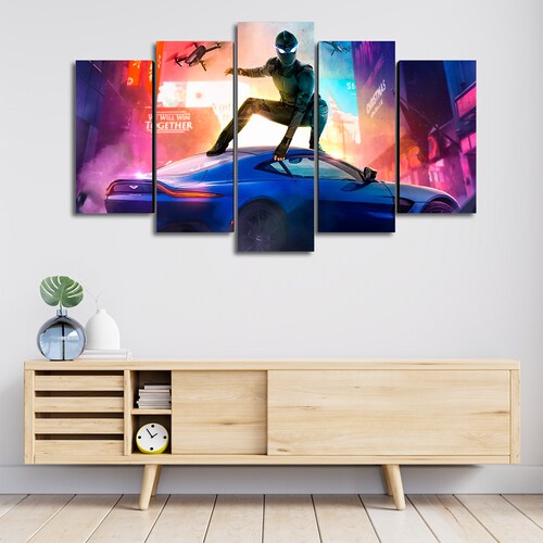 Cuadro Decorativo Spiderman Lejos de Casa Traje Negro Marvel 100x60cm 5pzs Cuadros MX