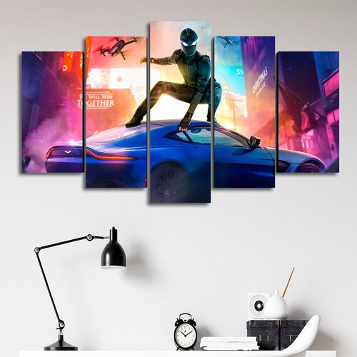 Cuadro Decorativo Spiderman Lejos de Casa Traje Negro Marvel 100x60cm 5pzs Cuadros MX