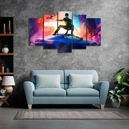 Cuadro Decorativo Spiderman Lejos de Casa Traje Negro Marvel 100x60cm 5pzs Cuadros MX