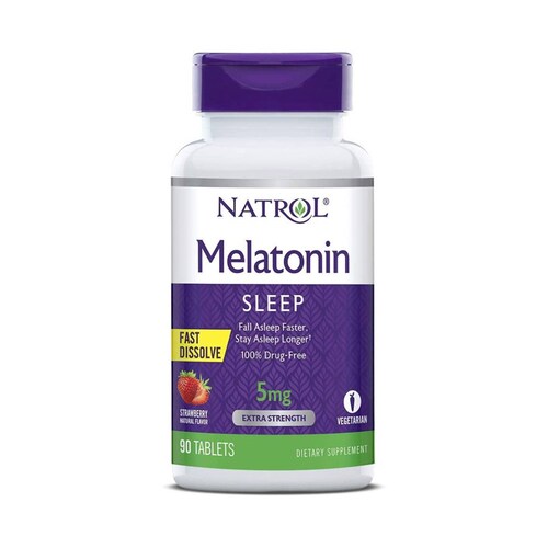 Natrol Suplemento de melatonina disolución rápida de Natrol 90 Tabletas de 5 mg Fresa 