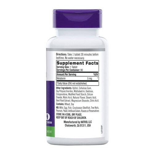 Natrol Suplemento de melatonina disolución rápida de Natrol 90 Tabletas de 5 mg Fresa 