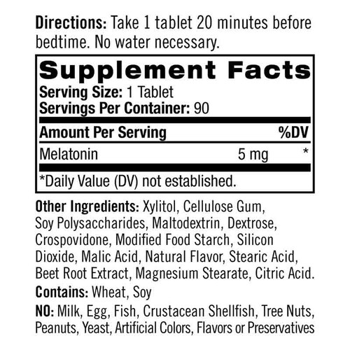 Natrol Suplemento de melatonina disolución rápida de Natrol 90 Tabletas de 5 mg Fresa 