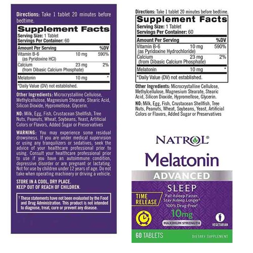 Natrol Melatonina 10 Mg 60 Tabs  Descanso Profundo  Extra Fuerza