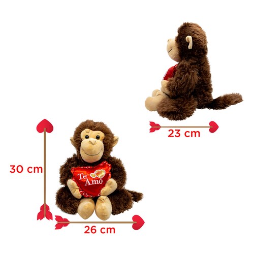 Chango De Peluche Mono Café San Valentin Con Corazón Amor Amistad