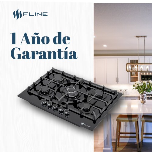 Parrilla de Gas Empotrable 5 Quemadores  Vidrio templado | Oporto 5A | FLINE