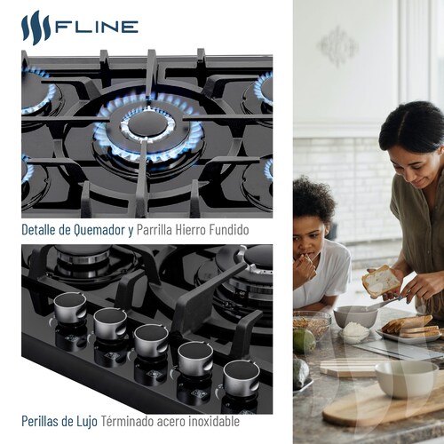 Parrilla de Gas Empotrable 5 Quemadores  Vidrio templado | Oporto 5A | FLINE