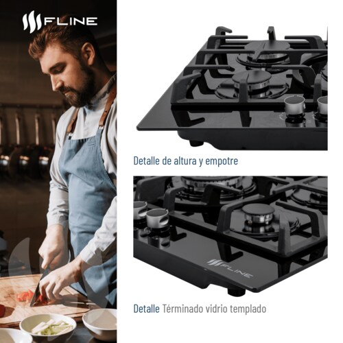 Parrilla de Gas Empotrable 5 Quemadores  Vidrio templado | Oporto 5A | FLINE