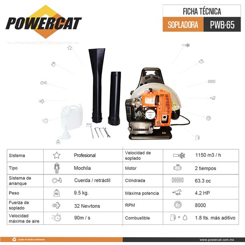 SOPLADORA PROFESIONAL POWERCAT TIPO MOCHILA PWB-65