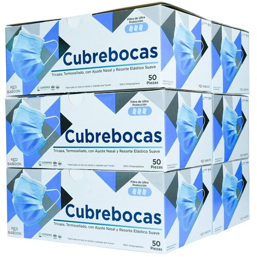 Cubrebocas Tricapa Termosellado Color Azul (300 Piezas) Red Baboon