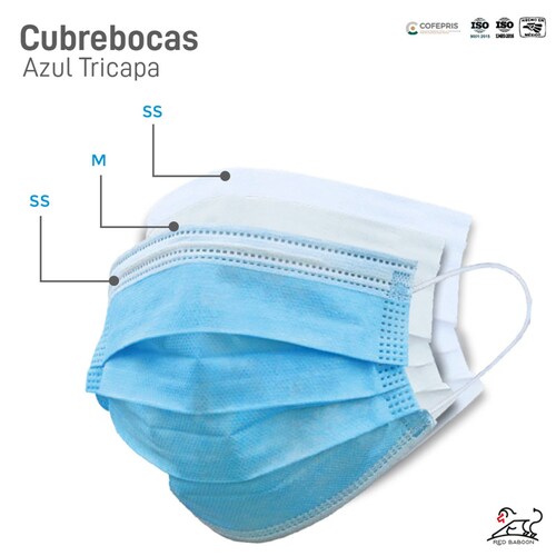 Cubrebocas Tricapa Termosellado Color Azul (300 Piezas) Red Baboon