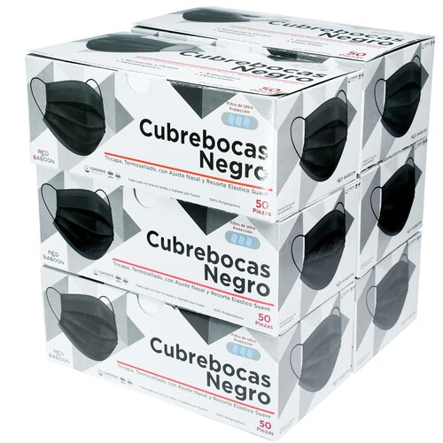 Cubrebocas Tricapa Termosellado Color Negro (300 Piezas) Red Baboon