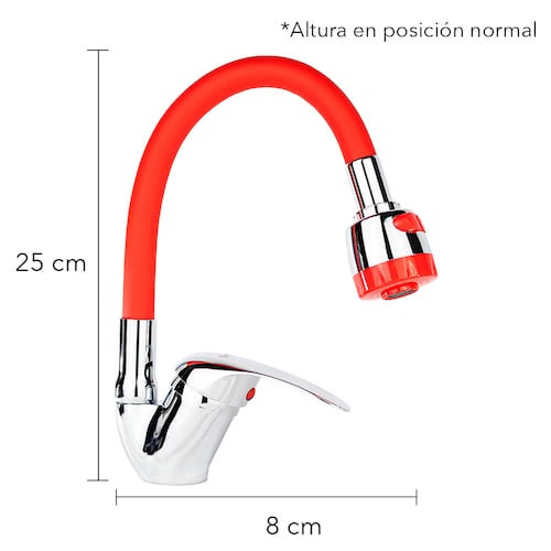 Mezcladora monomando de zinc con cuello flexible para fregadero de cocina.