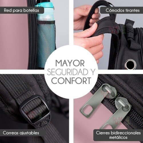 Mochila Transportadora Transpirable Para Mascotas Me3180 Rosa