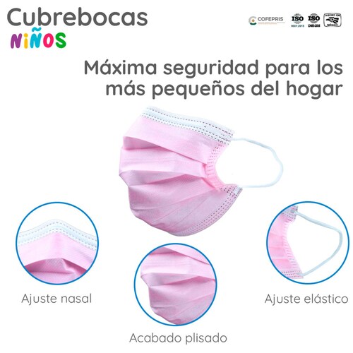 Cubrebocas Infantil Tricapa Rosa Termosellado para Niñas (200 Piezas) Red Baboon