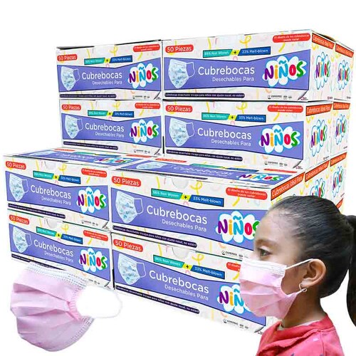 Cubrebocas Infantil Tricapa Rosa Termosellado para Niñas (1000 Piezas) Red Baboon