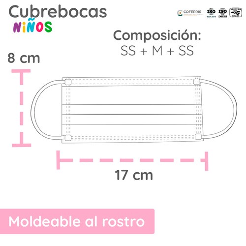 Cubrebocas Infantil Tricapa Rosa Termosellado para Niñas (1000 Piezas) Red Baboon