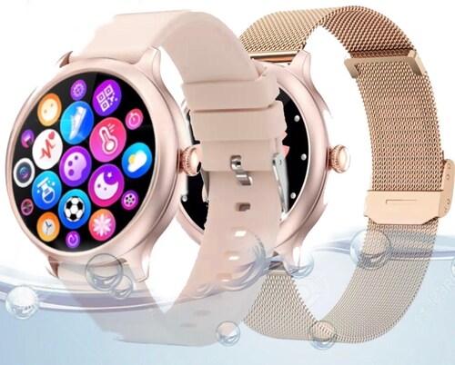  Smartwatch para Dama IP 68 Natacion, Notificaciones Oxigeno en Sangre, frecuencia Cardiaca, Ciclo Femenino, para iPhone y Android 2 Correas