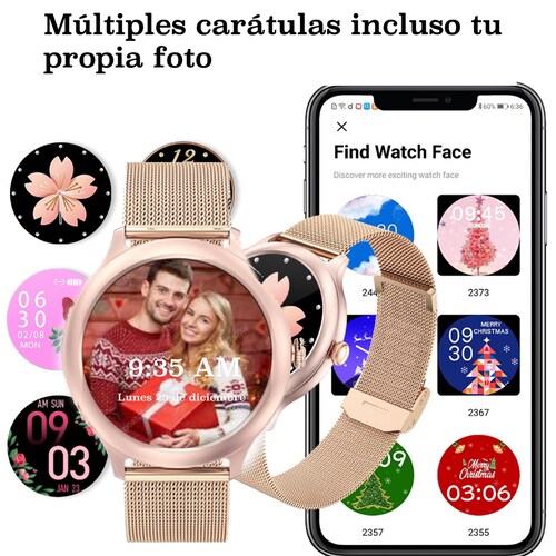  Smartwatch para Dama IP 68 Natacion, Notificaciones Oxigeno en Sangre, frecuencia Cardiaca, Ciclo Femenino, para iPhone y Android 2 Correas