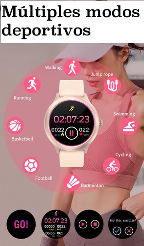  Smartwatch para Dama IP 68 Natacion, Notificaciones Oxigeno en Sangre, frecuencia Cardiaca, Ciclo Femenino, para iPhone y Android 2 Correas