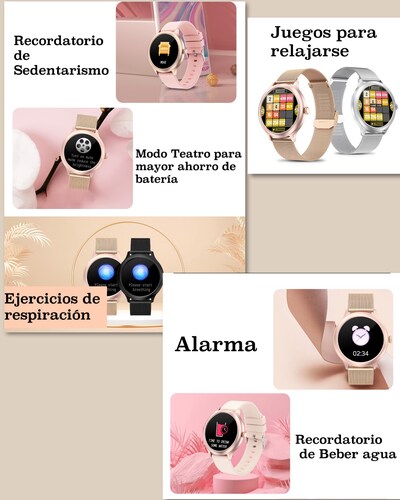  Smartwatch para Dama IP 68 Natacion, Notificaciones Oxigeno en Sangre, frecuencia Cardiaca, Ciclo Femenino, para iPhone y Android 2 Correas