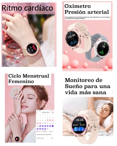  Smartwatch para Dama IP 68 Natacion, Notificaciones Oxigeno en Sangre, frecuencia Cardiaca, Ciclo Femenino, para iPhone y Android 2 Correas