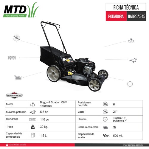 PODADORA MTD CON BOLSA RECOLECTORA 21" 11AB2BA345