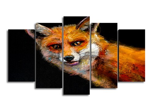 Cuadro Decorativo Animales Zorro Fondo Negro100x60cm 5pzs Cuadros MX