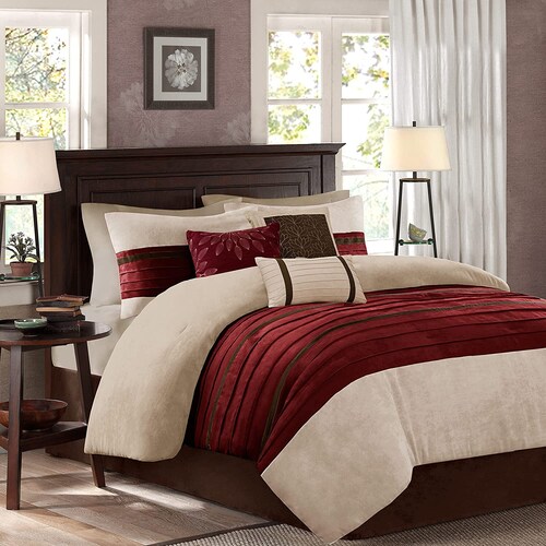 Edredon Rojo Madison Park Set 4 Piezas Matrimonial Elegante y Comodo Oferta 