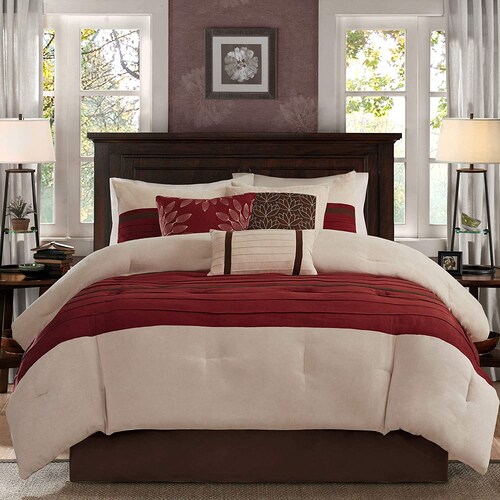 Edredon Rojo Madison Park Set 4 Piezas Matrimonial Elegante y Comodo Oferta 
