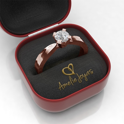 Anillo de Compromiso con 15 puntos Diamante Natural Certificado Oro 14K Amelie Joyas