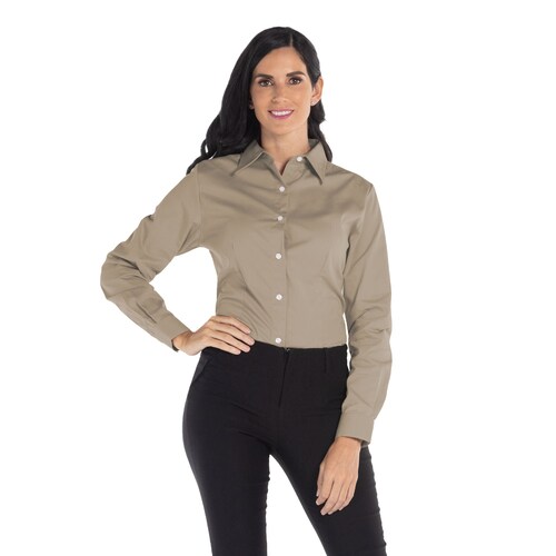 Camisa De Gabardina Manga Larga Con Silueta Para Dama