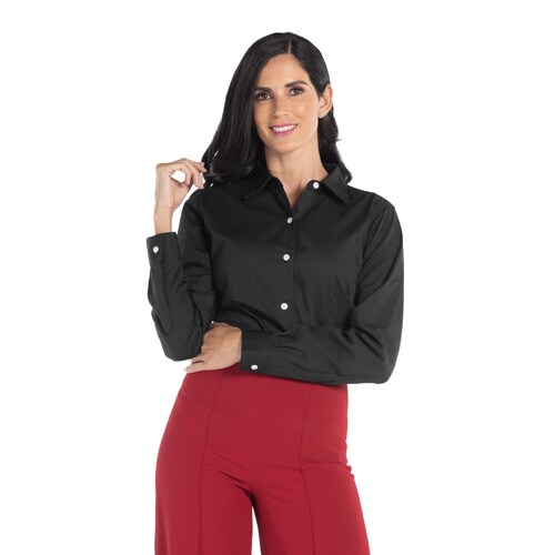 Camisa De Gabardina Manga Larga Con Silueta Para Dama